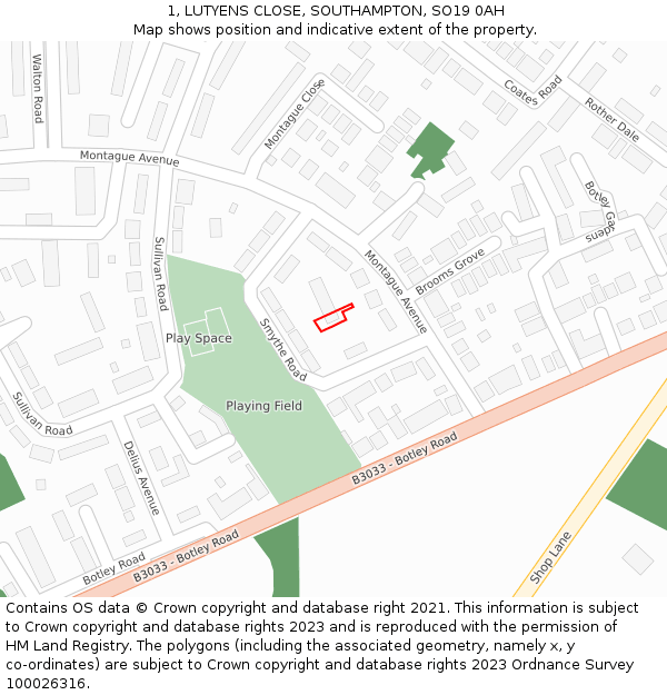 1, LUTYENS CLOSE, SOUTHAMPTON, SO19 0AH: Location map and indicative extent of plot