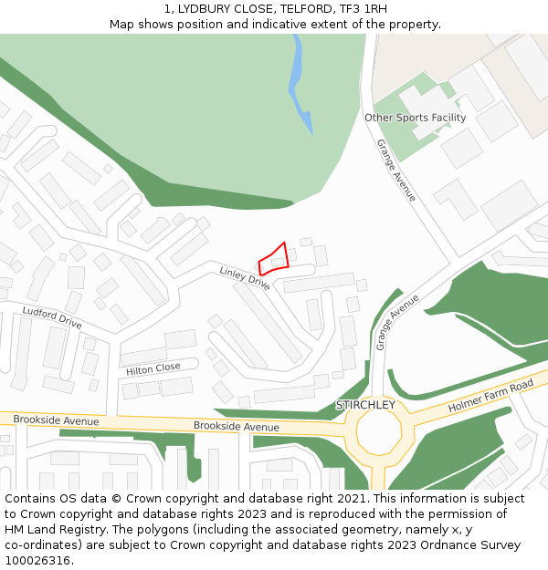 1, LYDBURY CLOSE, TELFORD, TF3 1RH: Location map and indicative extent of plot