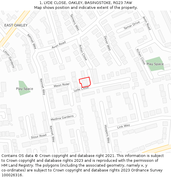 1, LYDE CLOSE, OAKLEY, BASINGSTOKE, RG23 7AW: Location map and indicative extent of plot