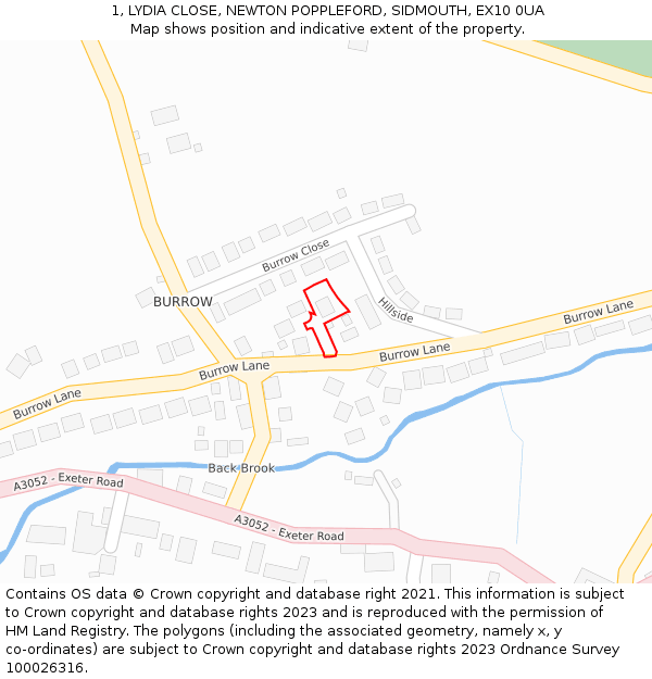 1, LYDIA CLOSE, NEWTON POPPLEFORD, SIDMOUTH, EX10 0UA: Location map and indicative extent of plot