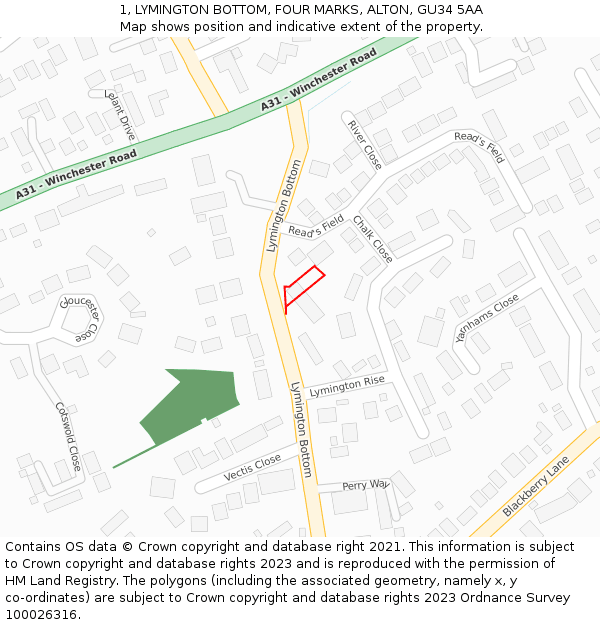 1, LYMINGTON BOTTOM, FOUR MARKS, ALTON, GU34 5AA: Location map and indicative extent of plot