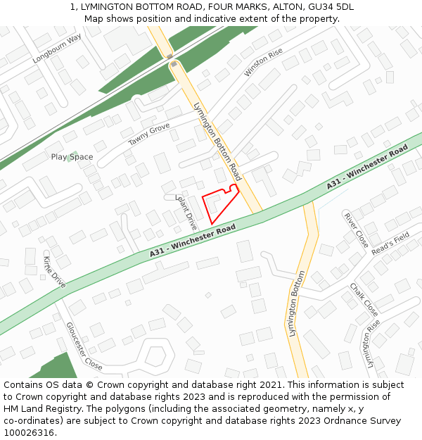 1, LYMINGTON BOTTOM ROAD, FOUR MARKS, ALTON, GU34 5DL: Location map and indicative extent of plot