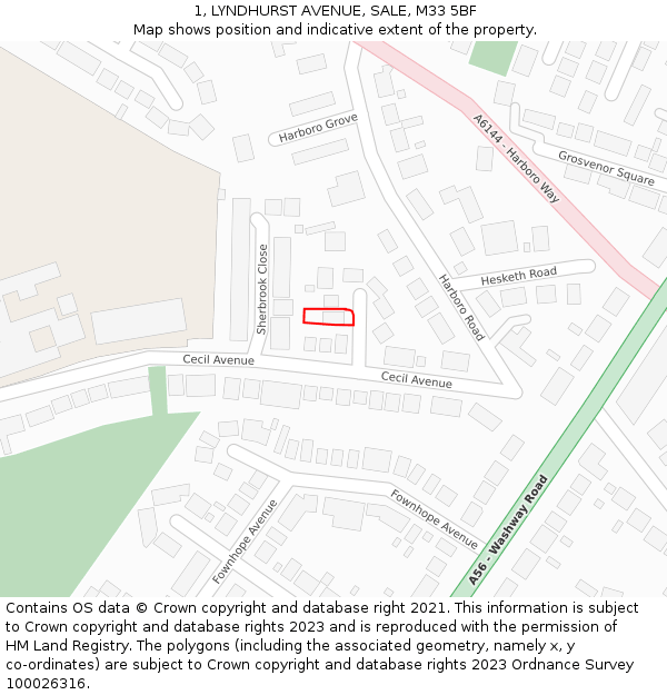 1, LYNDHURST AVENUE, SALE, M33 5BF: Location map and indicative extent of plot