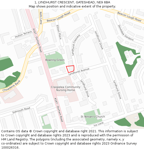1, LYNDHURST CRESCENT, GATESHEAD, NE9 6BA: Location map and indicative extent of plot