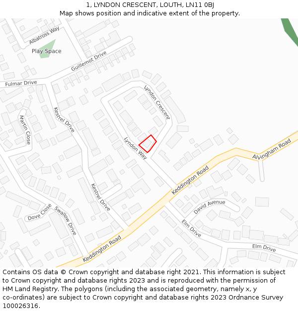 1, LYNDON CRESCENT, LOUTH, LN11 0BJ: Location map and indicative extent of plot