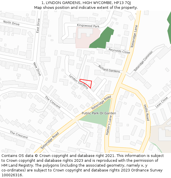 1, LYNDON GARDENS, HIGH WYCOMBE, HP13 7QJ: Location map and indicative extent of plot