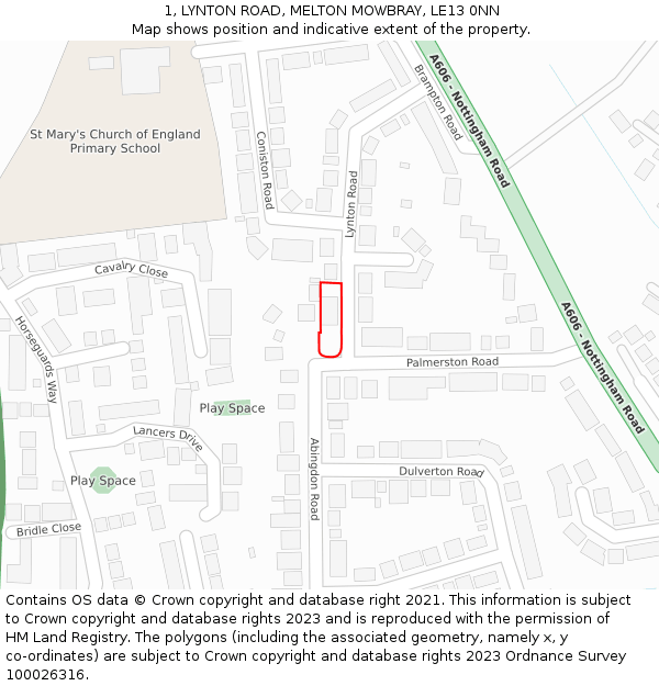 1, LYNTON ROAD, MELTON MOWBRAY, LE13 0NN: Location map and indicative extent of plot