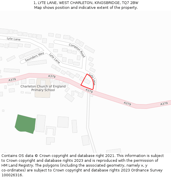 1, LYTE LANE, WEST CHARLETON, KINGSBRIDGE, TQ7 2BW: Location map and indicative extent of plot
