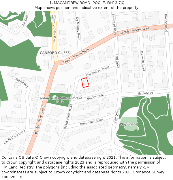 1, MACANDREW ROAD, POOLE, BH13 7JQ: Location map and indicative extent of plot