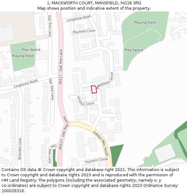 1, MACKWORTH COURT, MANSFIELD, NG18 3RG: Location map and indicative extent of plot