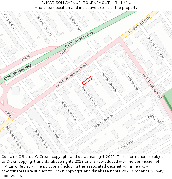 1, MADISON AVENUE, BOURNEMOUTH, BH1 4NU: Location map and indicative extent of plot
