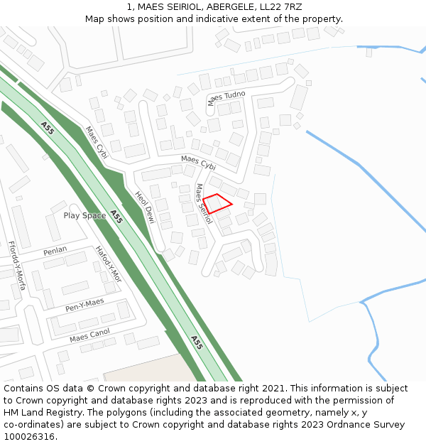 1, MAES SEIRIOL, ABERGELE, LL22 7RZ: Location map and indicative extent of plot