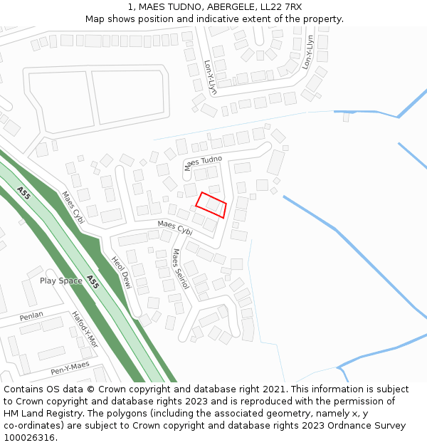 1, MAES TUDNO, ABERGELE, LL22 7RX: Location map and indicative extent of plot