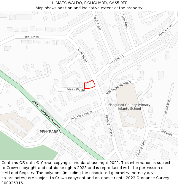 1, MAES WALDO, FISHGUARD, SA65 9ER: Location map and indicative extent of plot