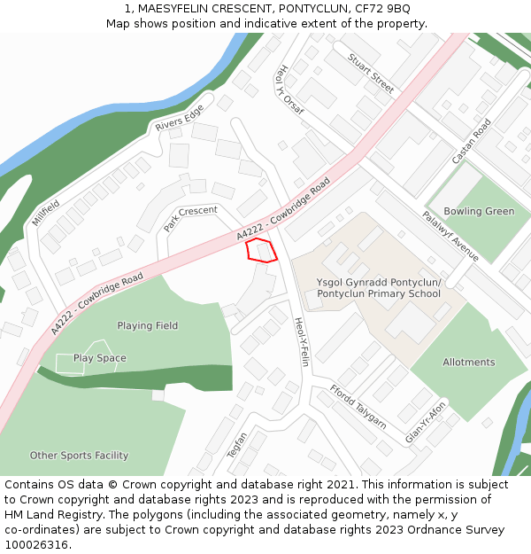 1, MAESYFELIN CRESCENT, PONTYCLUN, CF72 9BQ: Location map and indicative extent of plot