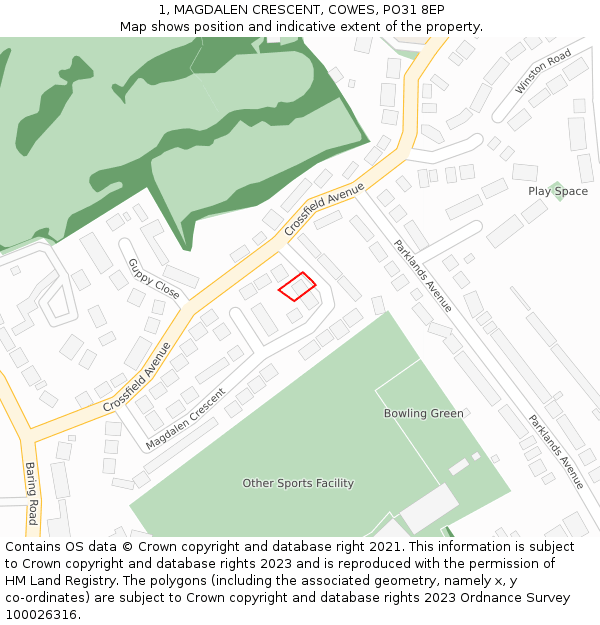 1, MAGDALEN CRESCENT, COWES, PO31 8EP: Location map and indicative extent of plot