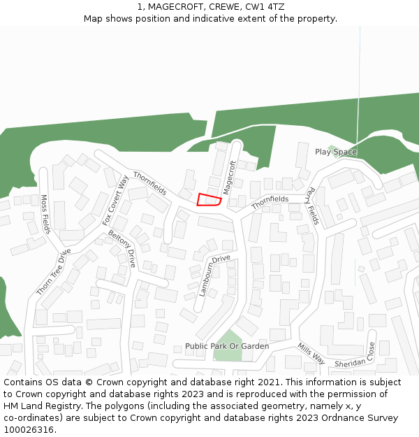 1, MAGECROFT, CREWE, CW1 4TZ: Location map and indicative extent of plot