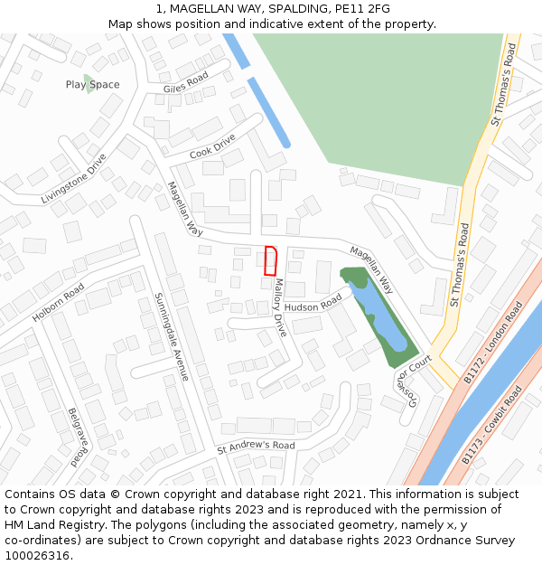 1, MAGELLAN WAY, SPALDING, PE11 2FG: Location map and indicative extent of plot