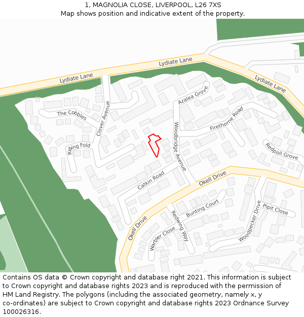 1, MAGNOLIA CLOSE, LIVERPOOL, L26 7XS: Location map and indicative extent of plot