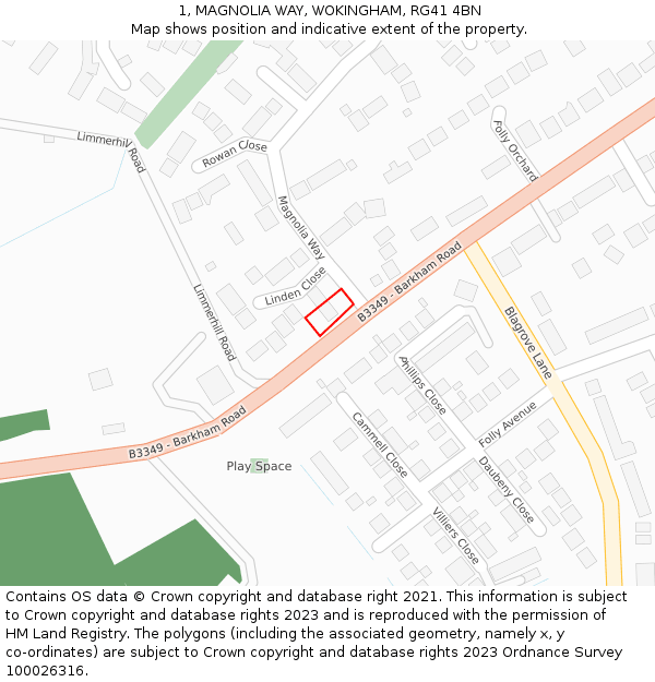 1, MAGNOLIA WAY, WOKINGHAM, RG41 4BN: Location map and indicative extent of plot