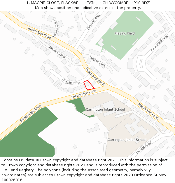 1, MAGPIE CLOSE, FLACKWELL HEATH, HIGH WYCOMBE, HP10 9DZ: Location map and indicative extent of plot