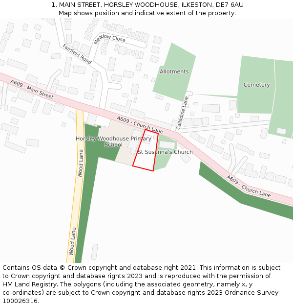 1, MAIN STREET, HORSLEY WOODHOUSE, ILKESTON, DE7 6AU: Location map and indicative extent of plot
