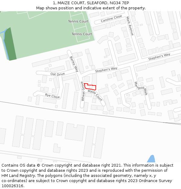 1, MAIZE COURT, SLEAFORD, NG34 7EP: Location map and indicative extent of plot