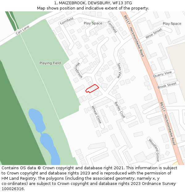 1, MAIZEBROOK, DEWSBURY, WF13 3TG: Location map and indicative extent of plot