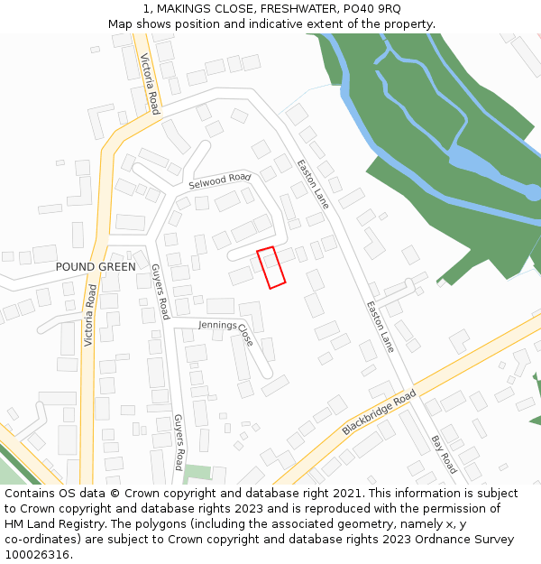 1, MAKINGS CLOSE, FRESHWATER, PO40 9RQ: Location map and indicative extent of plot