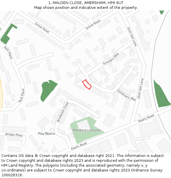 1, MALDEN CLOSE, AMERSHAM, HP6 6UT: Location map and indicative extent of plot