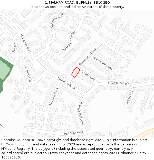 1, MALHAM ROAD, BURNLEY, BB10 2EQ: Location map and indicative extent of plot