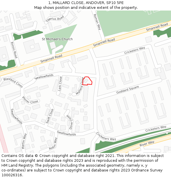 1, MALLARD CLOSE, ANDOVER, SP10 5PE: Location map and indicative extent of plot