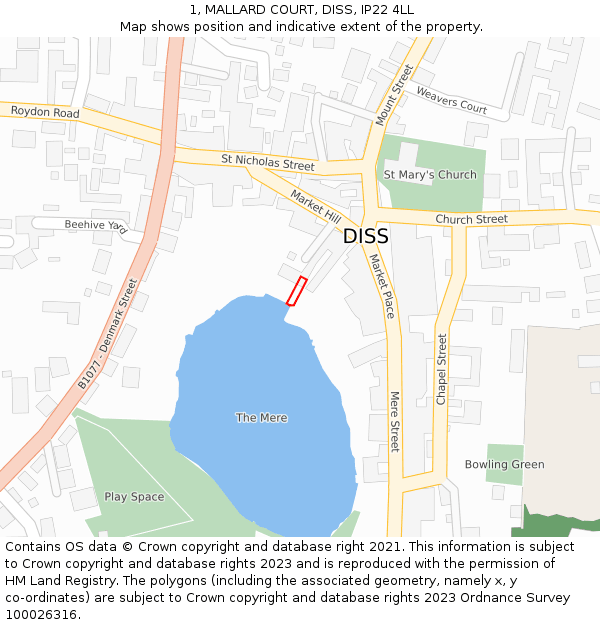 1, MALLARD COURT, DISS, IP22 4LL: Location map and indicative extent of plot