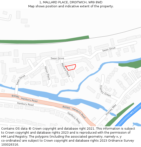 1, MALLARD PLACE, DROITWICH, WR9 8WD: Location map and indicative extent of plot