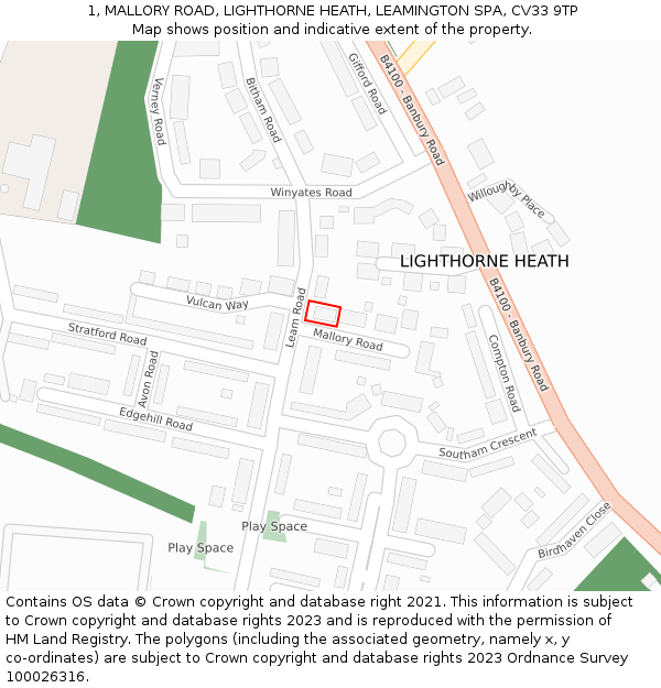 1, MALLORY ROAD, LIGHTHORNE HEATH, LEAMINGTON SPA, CV33 9TP: Location map and indicative extent of plot