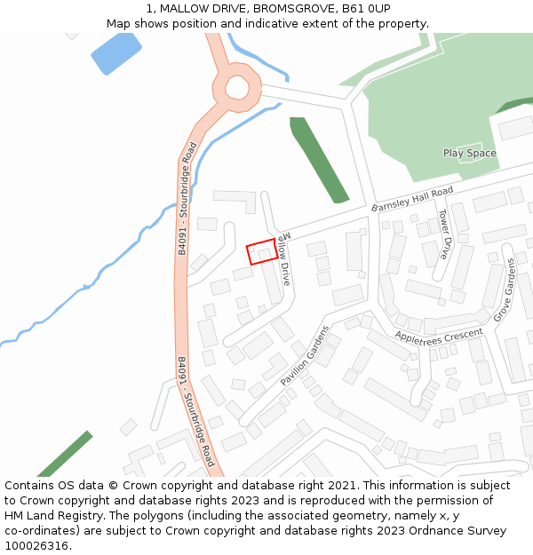 1, MALLOW DRIVE, BROMSGROVE, B61 0UP: Location map and indicative extent of plot