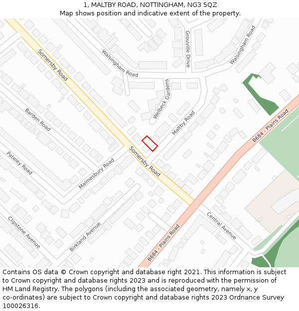 1, MALTBY ROAD, NOTTINGHAM, NG3 5QZ: Location map and indicative extent of plot