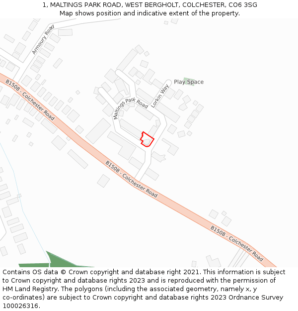 1, MALTINGS PARK ROAD, WEST BERGHOLT, COLCHESTER, CO6 3SG: Location map and indicative extent of plot