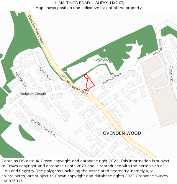 1, MALTINGS ROAD, HALIFAX, HX2 0TJ: Location map and indicative extent of plot