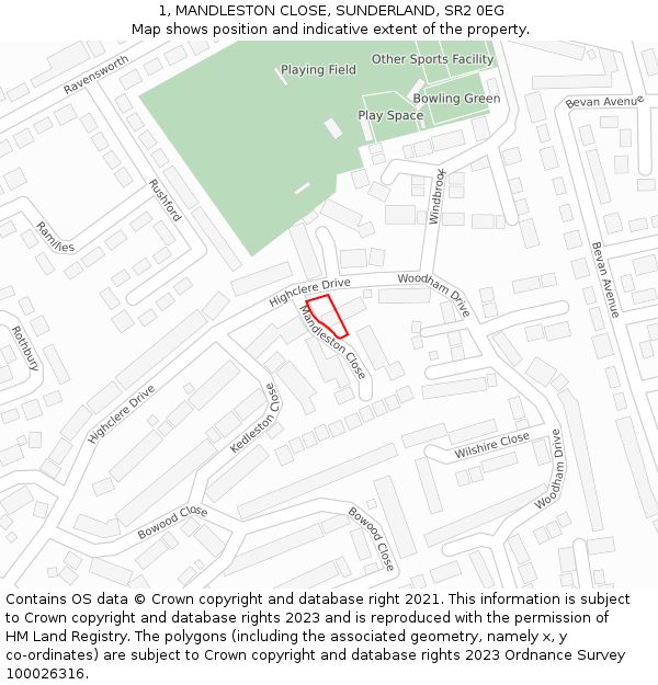 1, MANDLESTON CLOSE, SUNDERLAND, SR2 0EG: Location map and indicative extent of plot