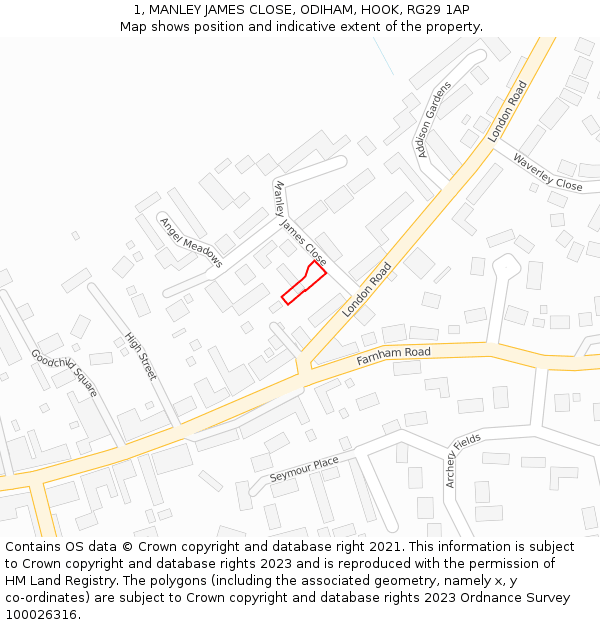 1, MANLEY JAMES CLOSE, ODIHAM, HOOK, RG29 1AP: Location map and indicative extent of plot