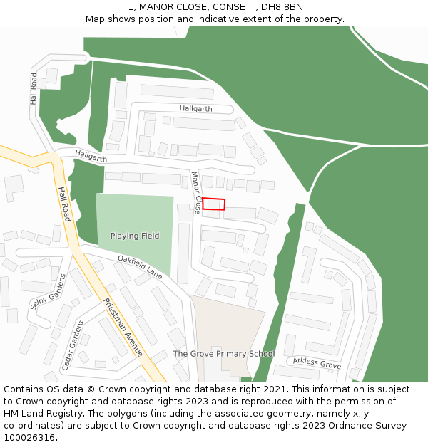 1, MANOR CLOSE, CONSETT, DH8 8BN: Location map and indicative extent of plot
