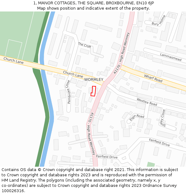 1, MANOR COTTAGES, THE SQUARE, BROXBOURNE, EN10 6JP: Location map and indicative extent of plot