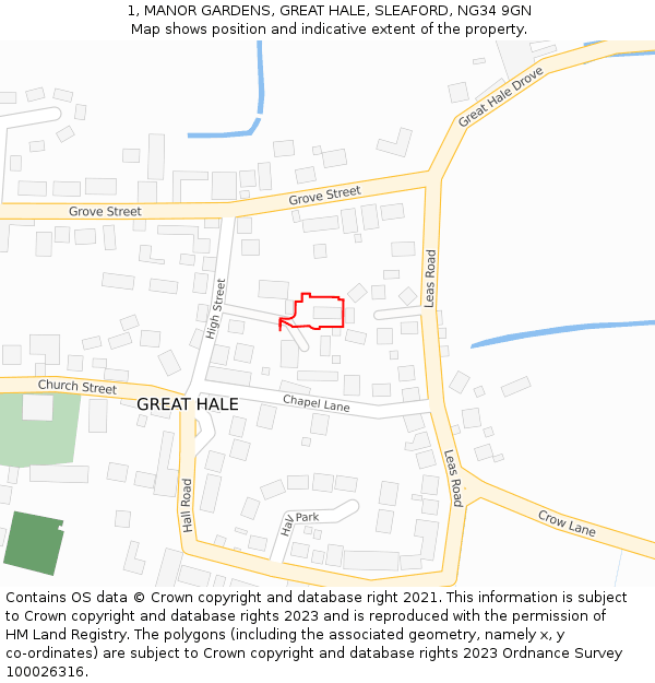 1, MANOR GARDENS, GREAT HALE, SLEAFORD, NG34 9GN: Location map and indicative extent of plot