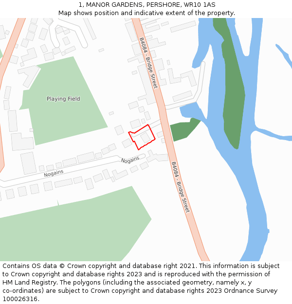 1, MANOR GARDENS, PERSHORE, WR10 1AS: Location map and indicative extent of plot