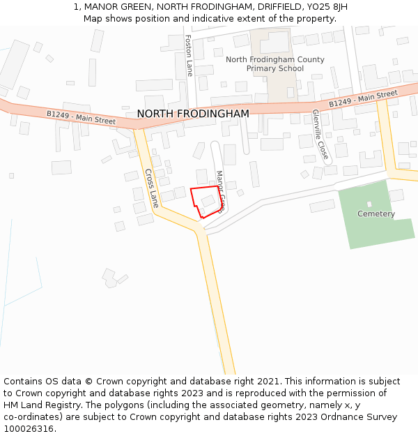 1, MANOR GREEN, NORTH FRODINGHAM, DRIFFIELD, YO25 8JH: Location map and indicative extent of plot