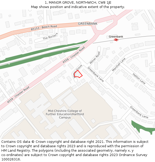 1, MANOR GROVE, NORTHWICH, CW8 1JE: Location map and indicative extent of plot