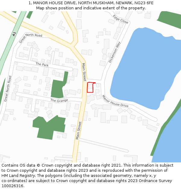 1, MANOR HOUSE DRIVE, NORTH MUSKHAM, NEWARK, NG23 6FE: Location map and indicative extent of plot
