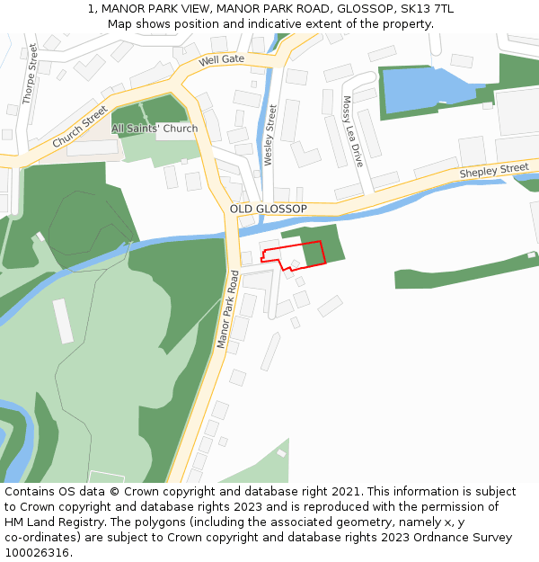 1, MANOR PARK VIEW, MANOR PARK ROAD, GLOSSOP, SK13 7TL: Location map and indicative extent of plot