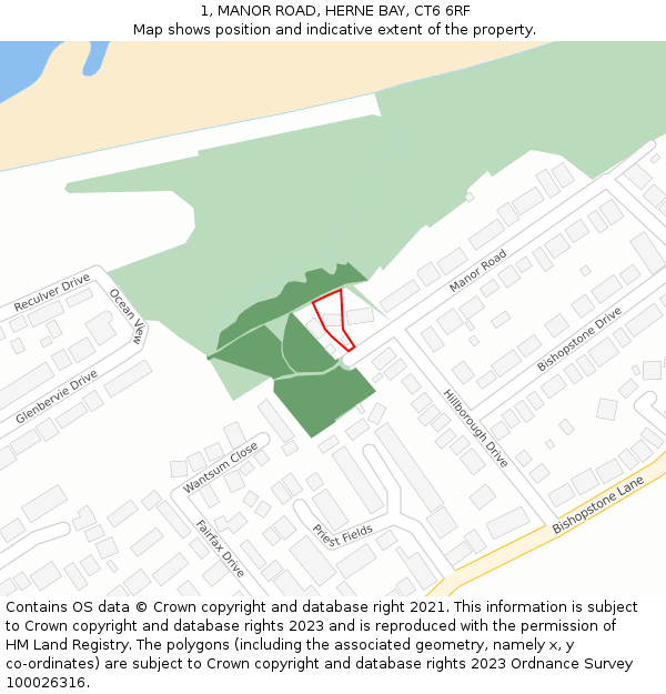 1, MANOR ROAD, HERNE BAY, CT6 6RF: Location map and indicative extent of plot